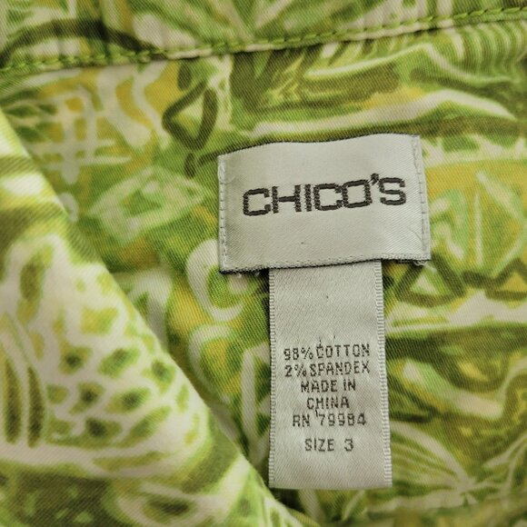 Chicos Womens Top 3 Standard XL Shacket Green Geometric Cotton Blend SWE67E - Picture 9 of 10